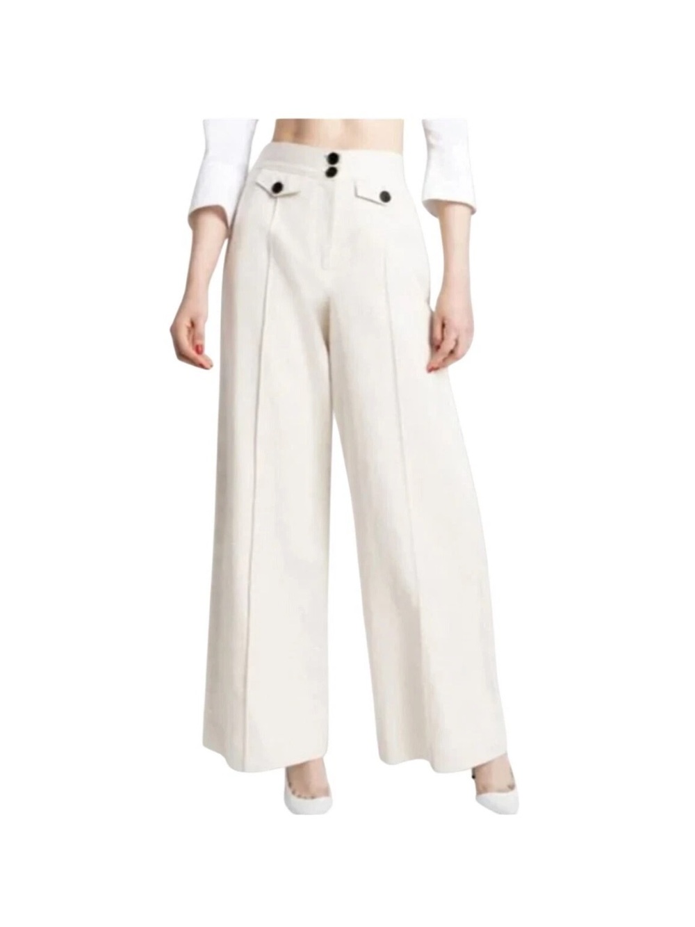 A.L.C Barrett High-Rise Wide Leg Pants in Ivory with Button Detail